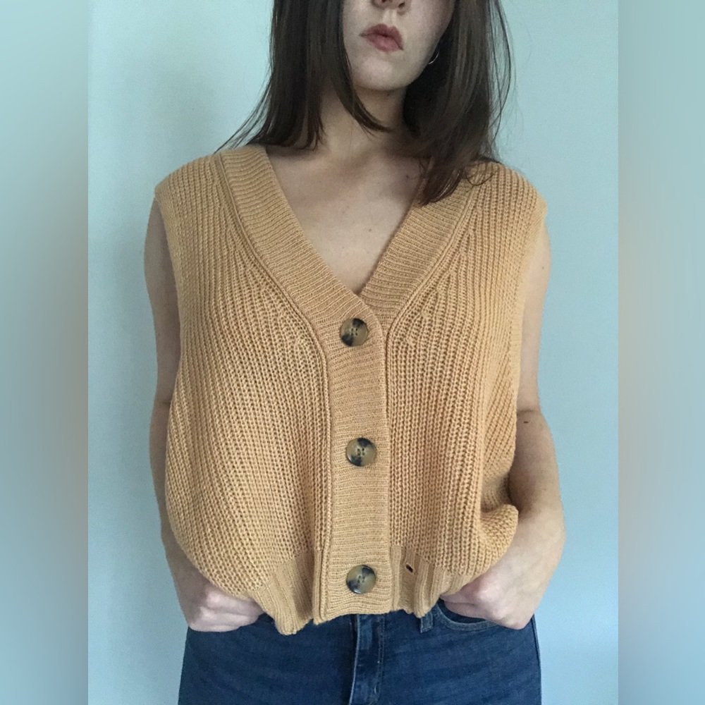 Tan Sweater Vest Cardigan